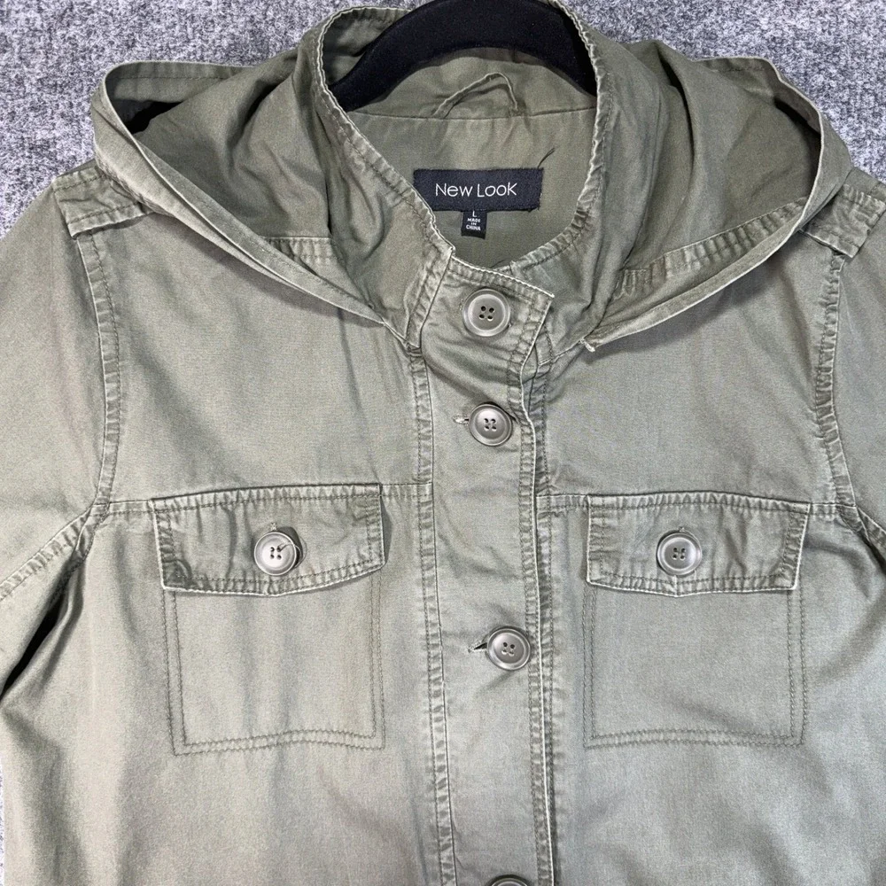 New Look Utility Field Jacket Womens Large Green‎ Hooded Cotton Military Coat